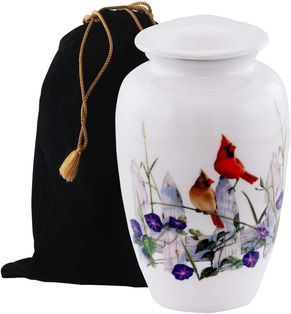 Eternitymart's Serenity Metal Urn - Hand Painted, Hummingbird Pattern - Adult Cremation Urn with Free Velvet Bag