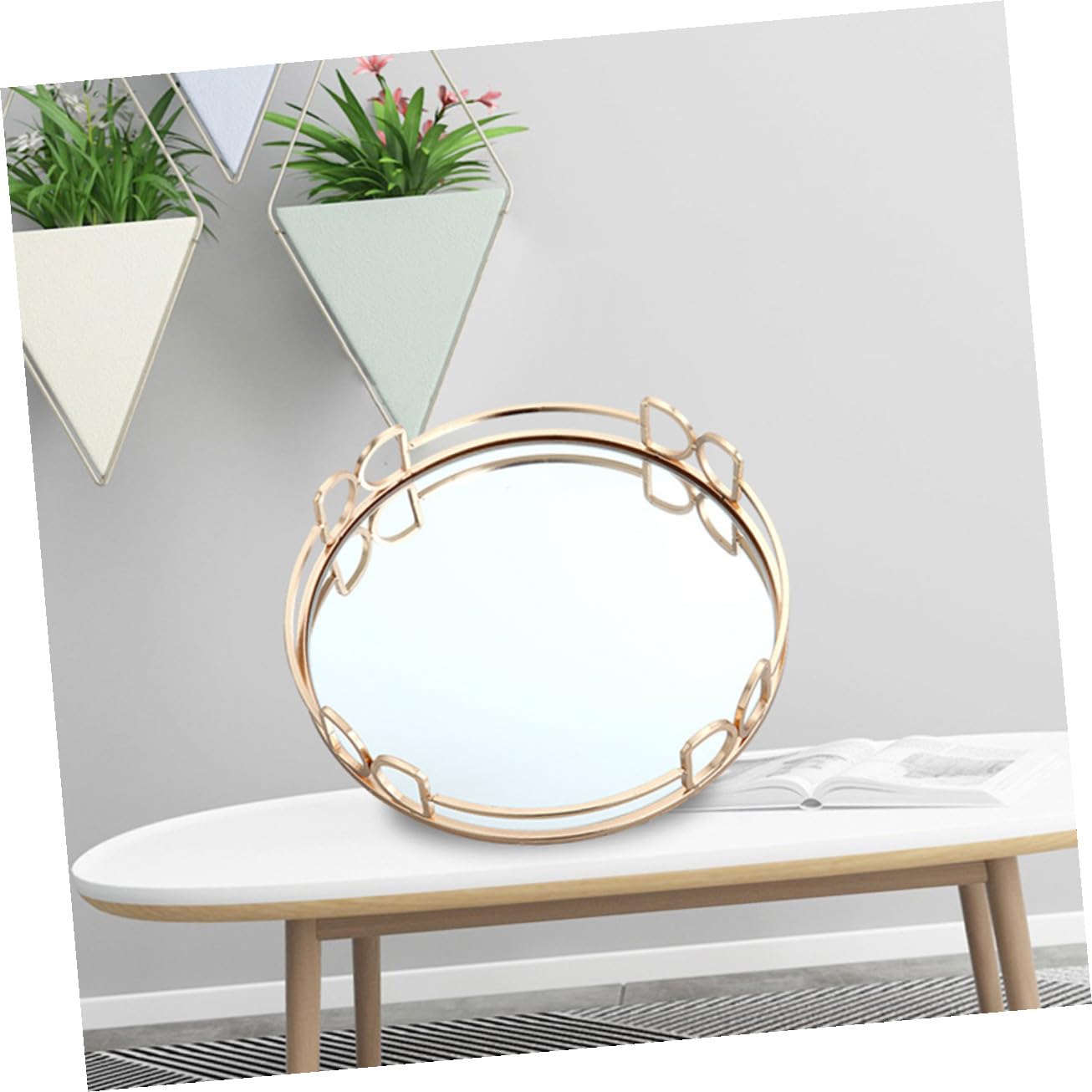Uonlytech Bandeja Decorativa de Metal Dorada Estilo Nórdico Espejo Resistente para Guardar Joyas y Cosméticos, Uso Múltiple en Fiestas y Festivales