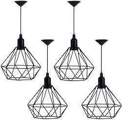 Kit 4 Lustre Pendente Aramado Diamante Preto - Decora na Net