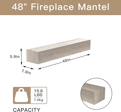 Miniatura 2 de Estantería de chimenea para chimenea, acabado horneado de madera maciza, estante flotante para colocar sobre la chimenea, chimeneas flotantes hechas