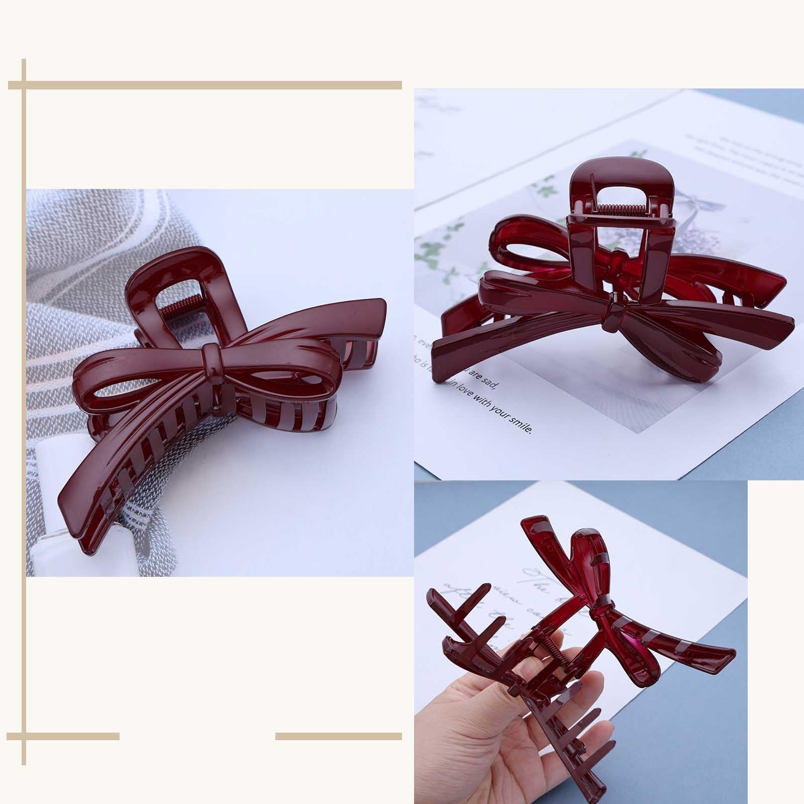 Inateannal Vintage Large Hair Claw Clip - Red Plastic Bow - Thick Curly Hair - 1 Count (Pack of 1) - Female Adult - Bohemian, Victorian - Image 4