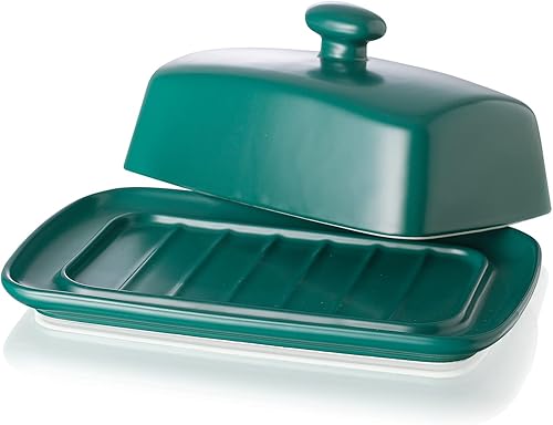 Miniatura 9 de Candiicap - Mantequillera grande de porcelana con tapa, para encimera, soporte grande para almacenamiento de mantequilla y decoración de cocina del