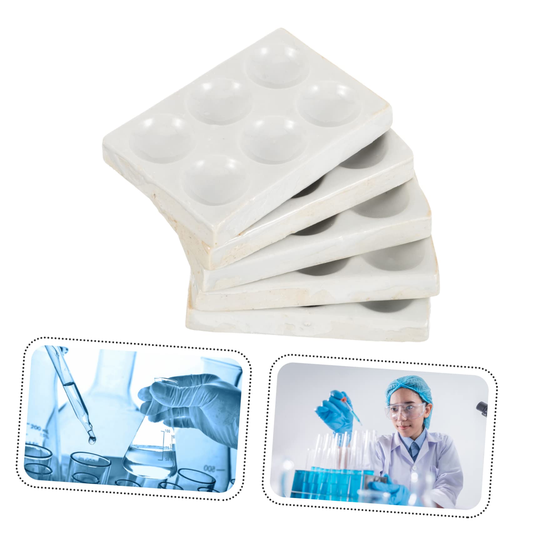 Zerodeko Plaques de Réaction en Laboratoire pour Tests Chimiques Facile à Utiliser Matériau Porcelaine en Céramique Blanche Lot de 5 6 Trous pour Expériences Scientifiques