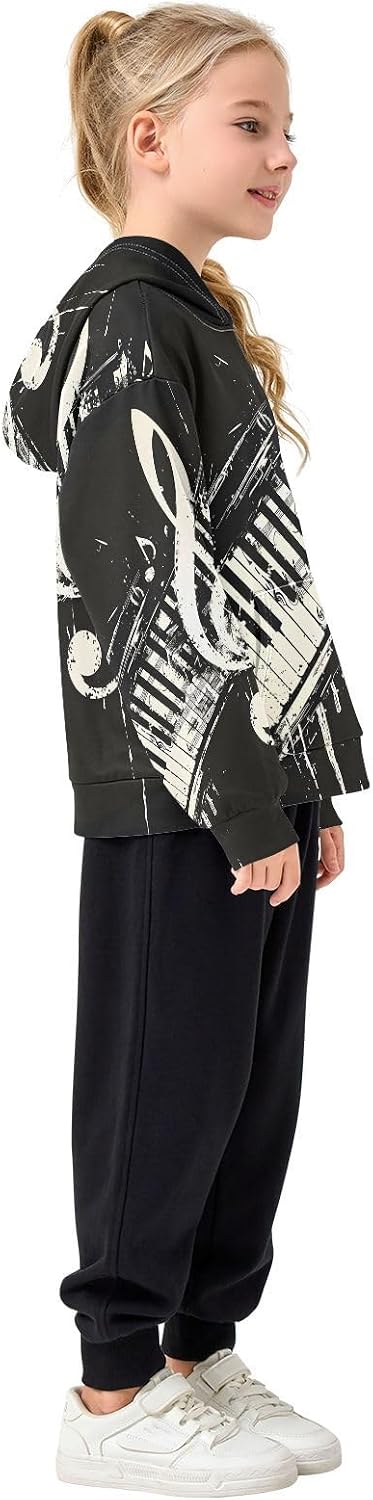 ALAZA Music Note Piano Hoodies Sweatshirt for Boys Girls Kids Hooded Pullover Top