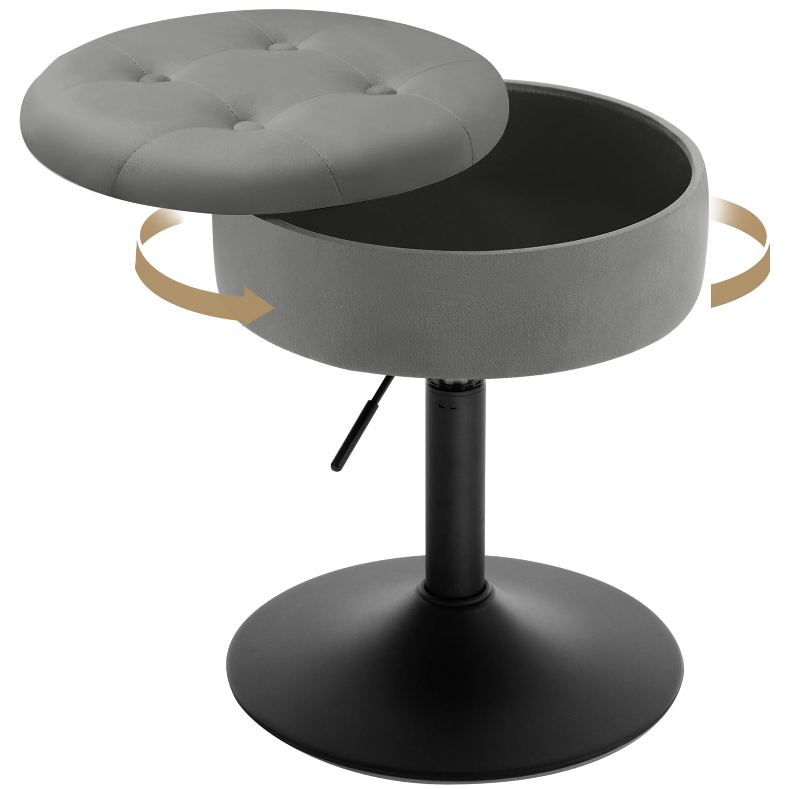 WOLTU Dressing Table Stool, 360° Swivel Round Velvet Makeup Stool with Storage, Height Adjustable 49.5-65cm, for Vanity Dining Room Kitchen Office Salon, Dark Grey, BH329dgr-1-UK — image 1