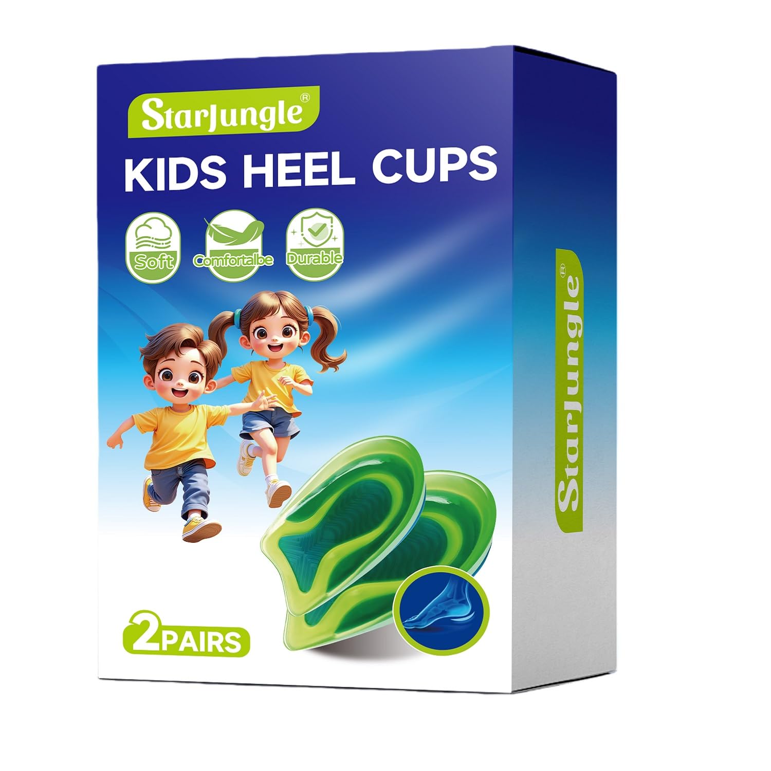 Kids Heel Cups for Heel Pain Sport Shock Absorbing Lightweight Gel Heel Inserts for Kid's with Sensitive Heels, Heel Spurs, Plantar Fasciitis, or Ankle Pain (2 Pairs Kid's Size 3-7 / Women 4-8)