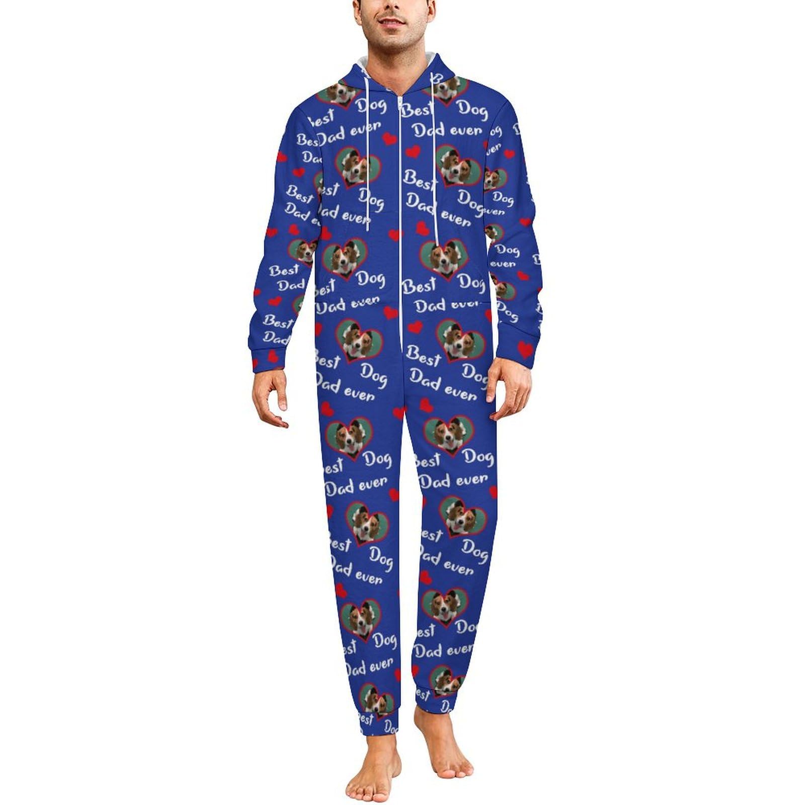 NOONATIVE Best Dog Dad/Mom Ever Adult Onesie,Personalized Pet Face Photo Unisex One Piece Pajamas,Custom Dog Cat Photo Pajama Set,Christmas Birthday Gifts For Pet Lovers Dog Cat Dad Mom