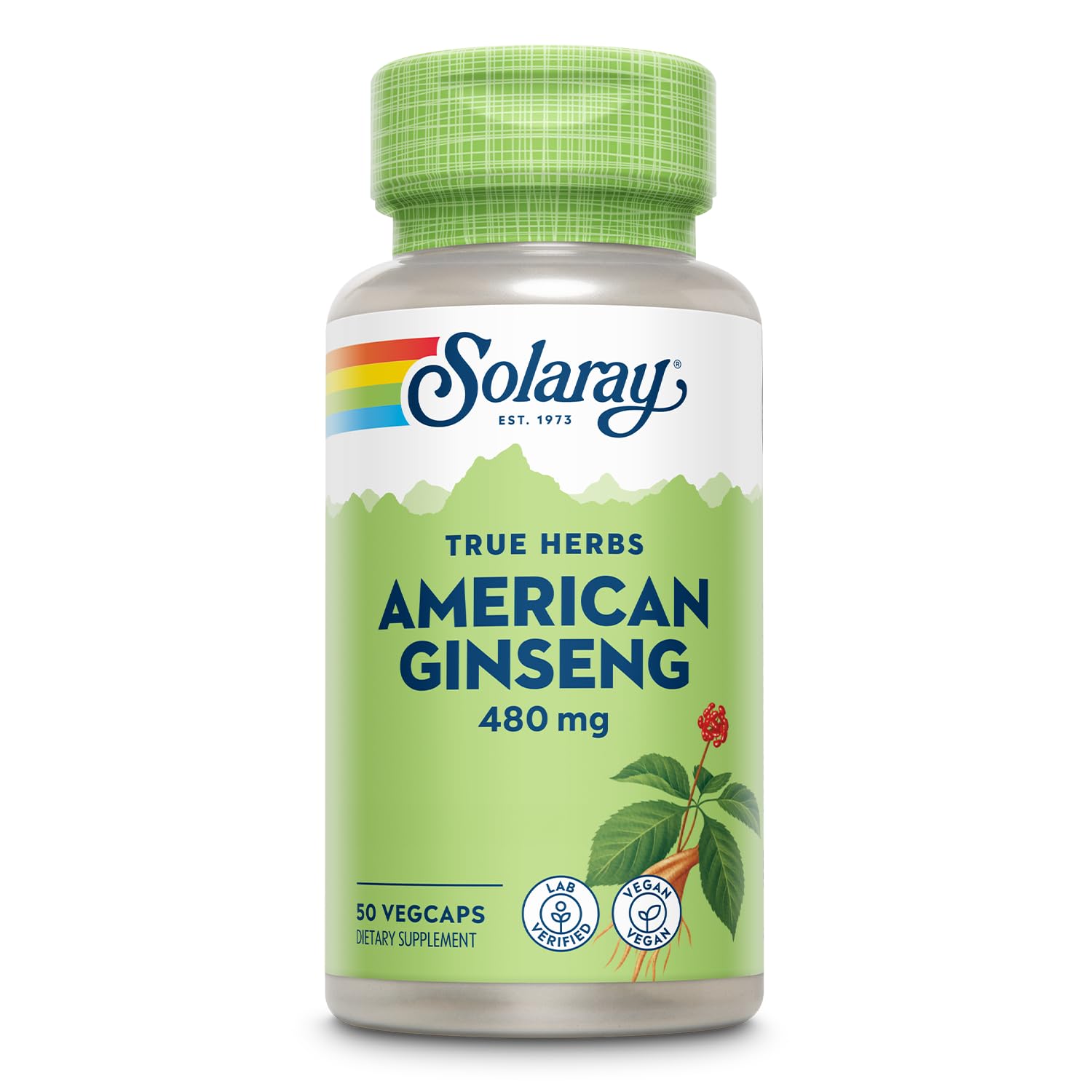 SOLARAY American Ginseng 480 mg | Adaptogenic Herb | Healthy Stress, Energy & Physical Endurance Support | 50 VegCaps