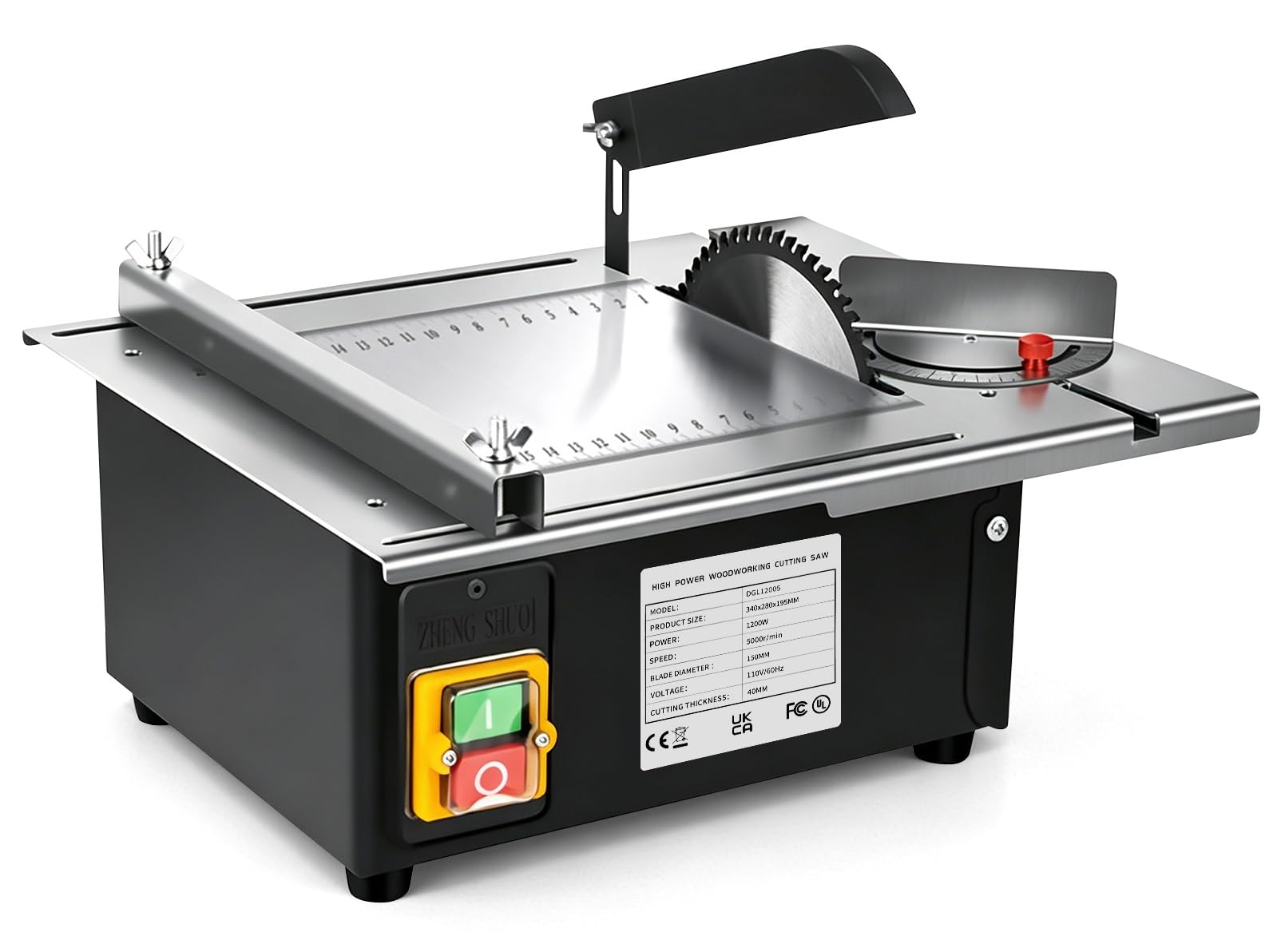 Mini Woodworking Table Saw, 1200W Precision Mini Table Saw with Port for Connecting Dust Collector, Table Saws for Woodworking 5000 RPM, Cutting Depth Adjustable for DIY Woodworking, Wood, Metal