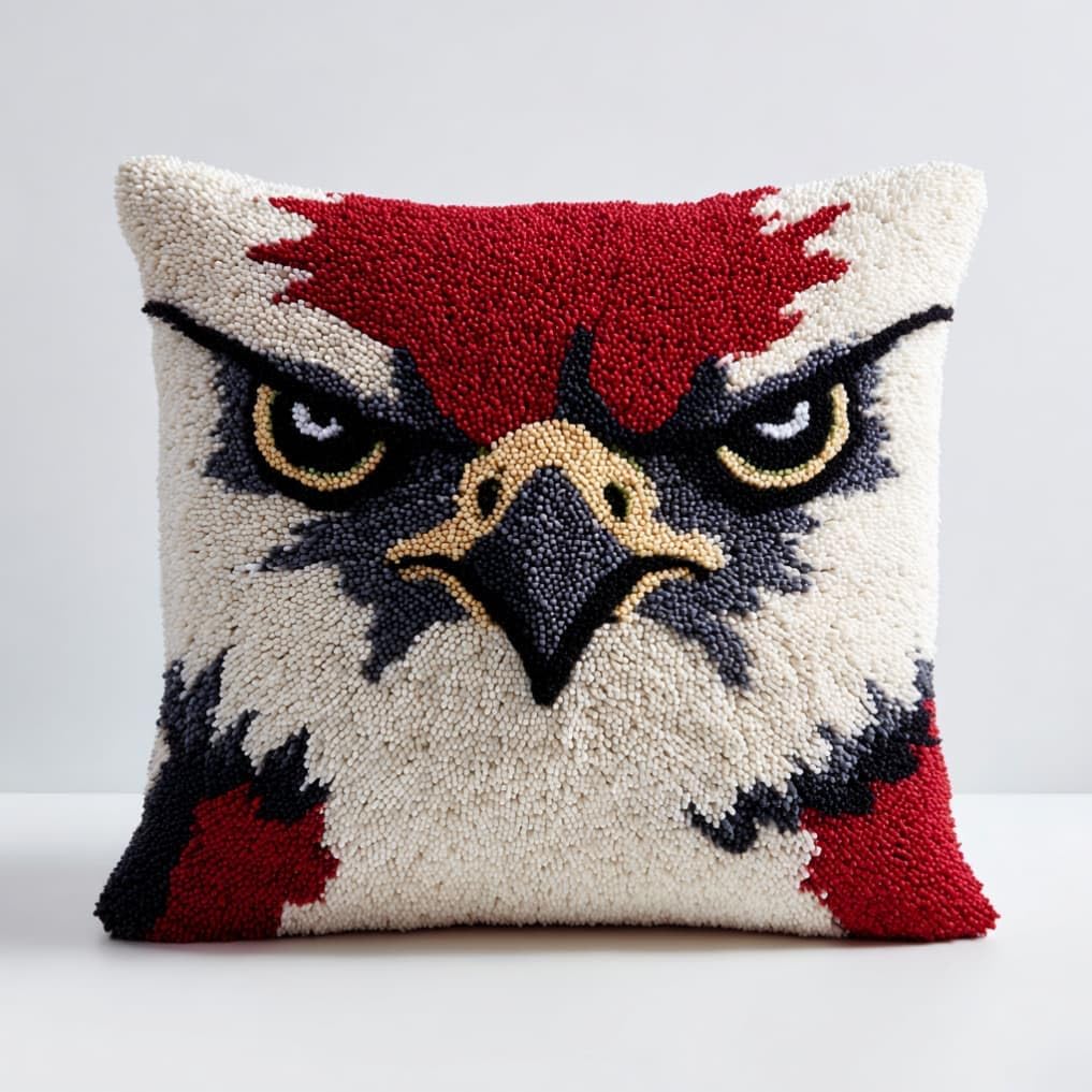 Taxpy Kit Pre-Printed Hook and Latch Rug Kits Falcon Latch Hook Cushion Kit for Adults Beginners Cross-Stitch Embroidery Cushion Cover for Home Sofa Decoration 17X17 Inch