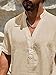 Men's Band Collar Button Up Henley Shirts Beach Casual Short Sleeve T-Shirts Hippie Fashion Hawaiian Linen Shirt (Khaki,3X-Large)