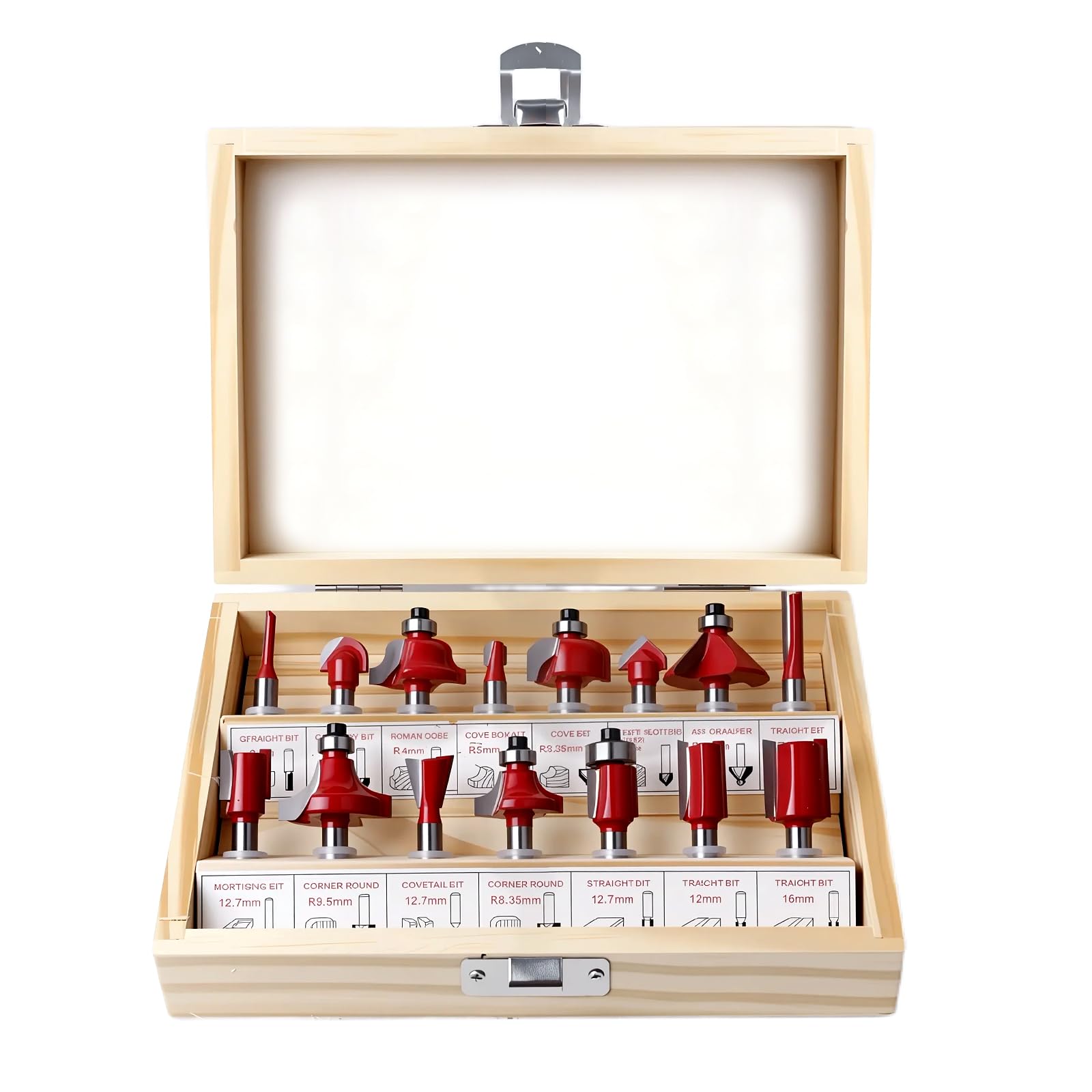 Set di 15 punte per fresa in carburo di tungsteno, con gambo da 6,35 mm per lavorazione del legno, scanalatura a V, taglio a filo, smussatura TS/XD-02