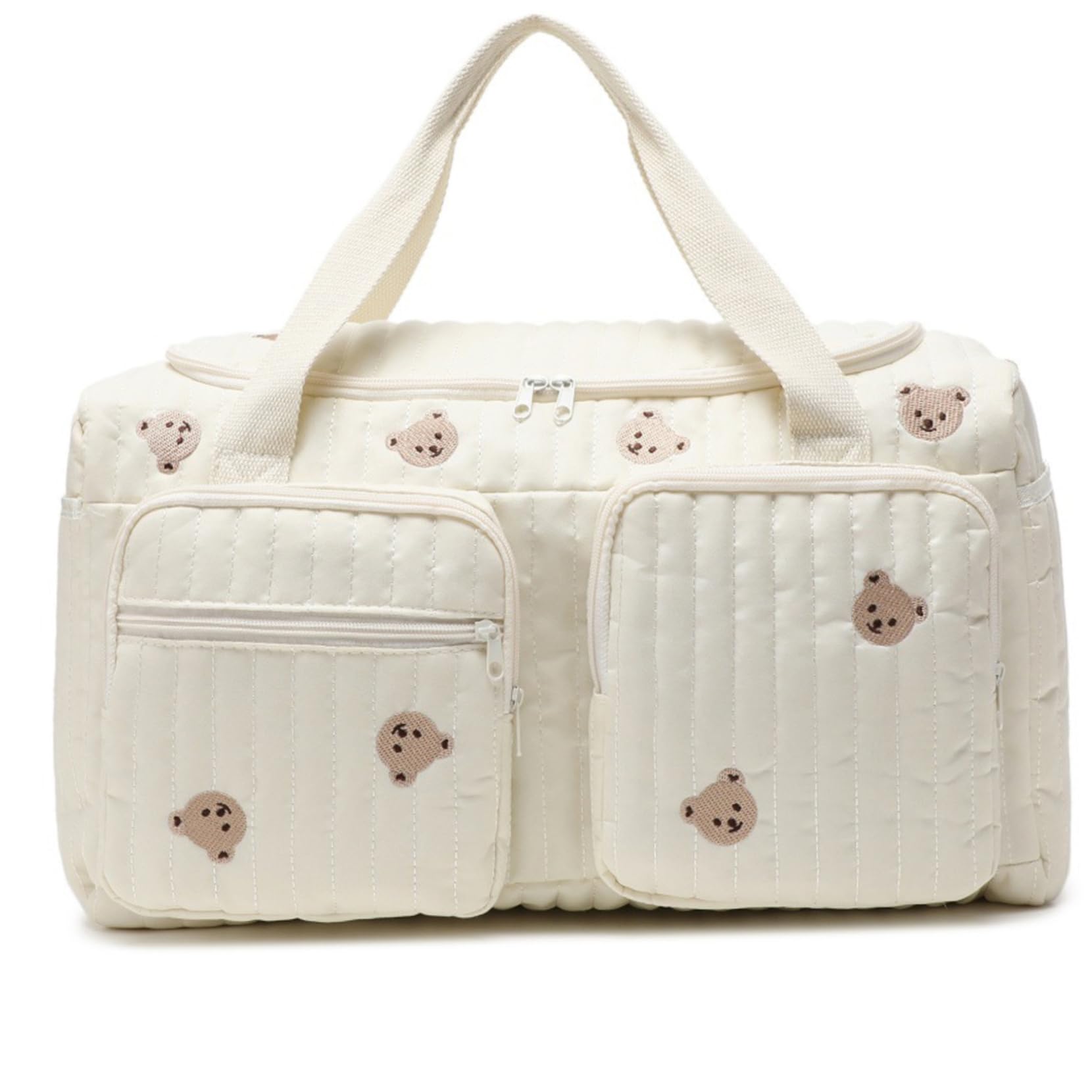 Diaper Bag, Baby Bag, Quilted Diaper, Teddy Bear Pattern Cute Duffle Portable & Lightweight for Hospital and Weekender Travel, 18.9x8.7x10.2in