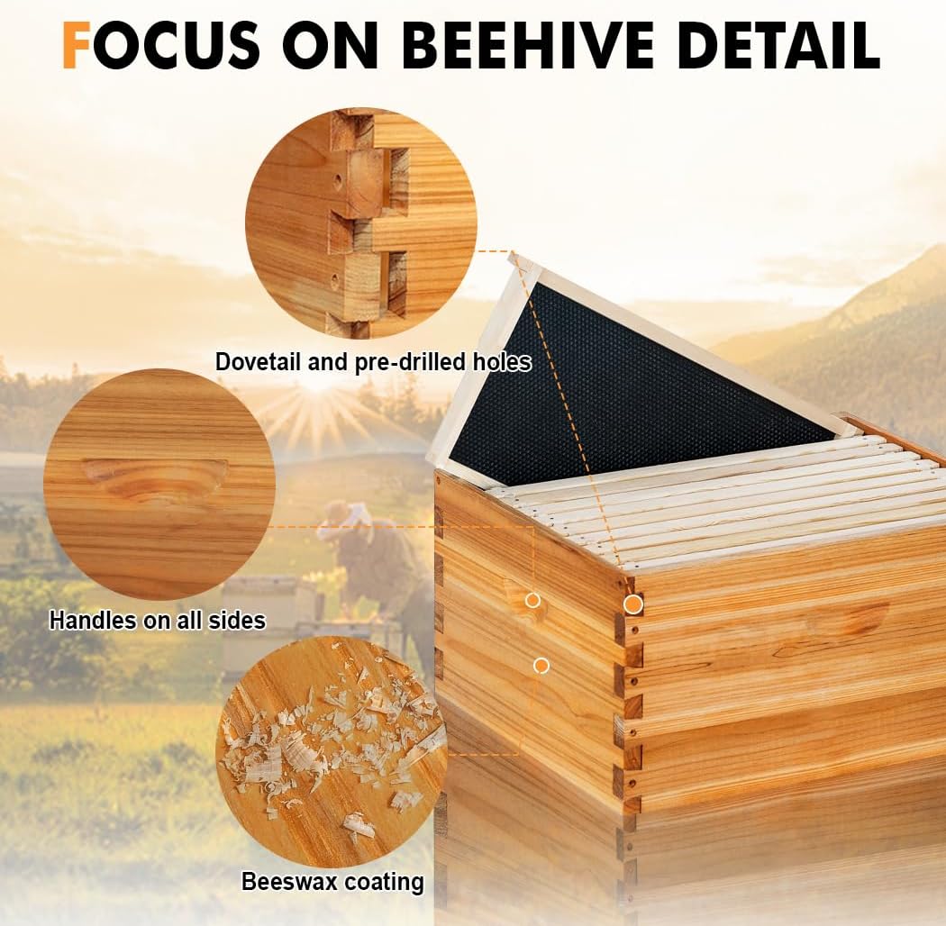 10 Frame Deep Brood Beehive Box Wax Coated Bee Hives Includes Beehive Frames and Waxed Foundations (Unassembled)