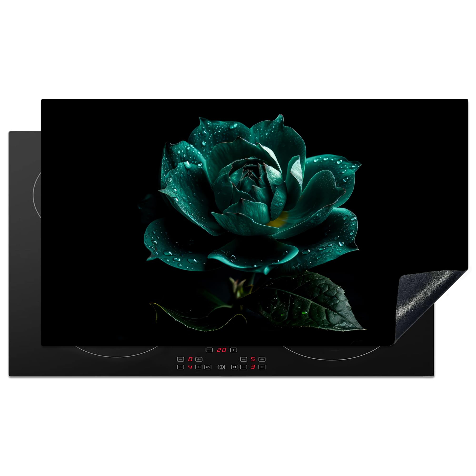 KitchenYeah© Induction Hob Protector Mat 20.5"x35.9" / 91.2x52 cm Stove Cap Top Cover Kitchen Cooker Covers for Electric Hobs Vinyl Flowers - Roses - Blue - Portrait - Black