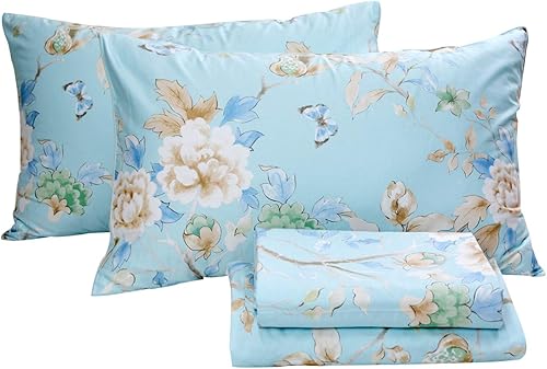 FADFAY - Textiles para el hogar, sabana floral, estilo rústico, sábanas estilo floral hermoso, para cama matrimonial, individual y queen, juego de 4