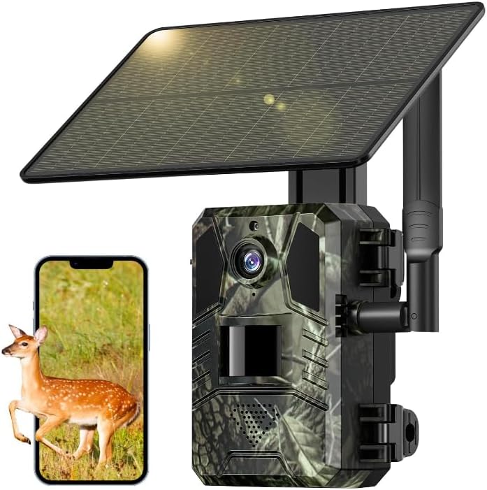 SEHMUA Trail Camera, Cellular Trail Cameras Bulit-in 4G LTE SIM Card No WiFi Needed, 2k Live Video Solar Powered Game Cameras with Night Vision Motion Activated Waterproof IP66 Rating 0.2S Trigger