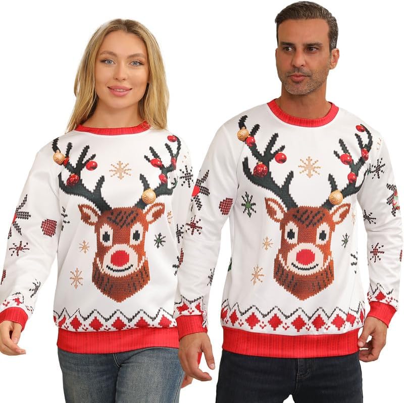QMKKX Ugly Christmas Sweatshirts for Women Men,Ugliest Unisex Womens Mens Sweatshirt,Funny Novelty Xmas Deer Sweater Shirt