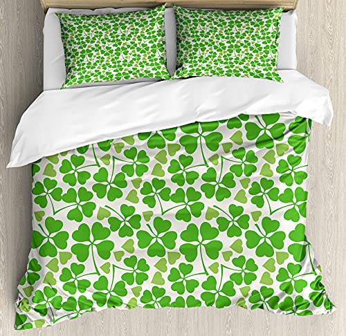 ABAKUHAUS Irlandesa Funda Nórdica, Gaélico Naturaleza tréboles, Decorativo 2 Piezas con 1 Funda de Almohada, 130 x 200 cm - 70 x 50 cm, Cal Verde Pistacho