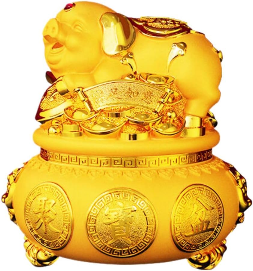 金猪存钱罐 Piggy Banks Best Birthday Gifts Home Decoration 生肖猪储蓄罐大容量 Feng Shui Figurine Golden Treasure Basin 聚宝盆摆件 Feng Shui Figurine Home Office Decor Chinese Gifts 客厅创意2025年新款 8591
