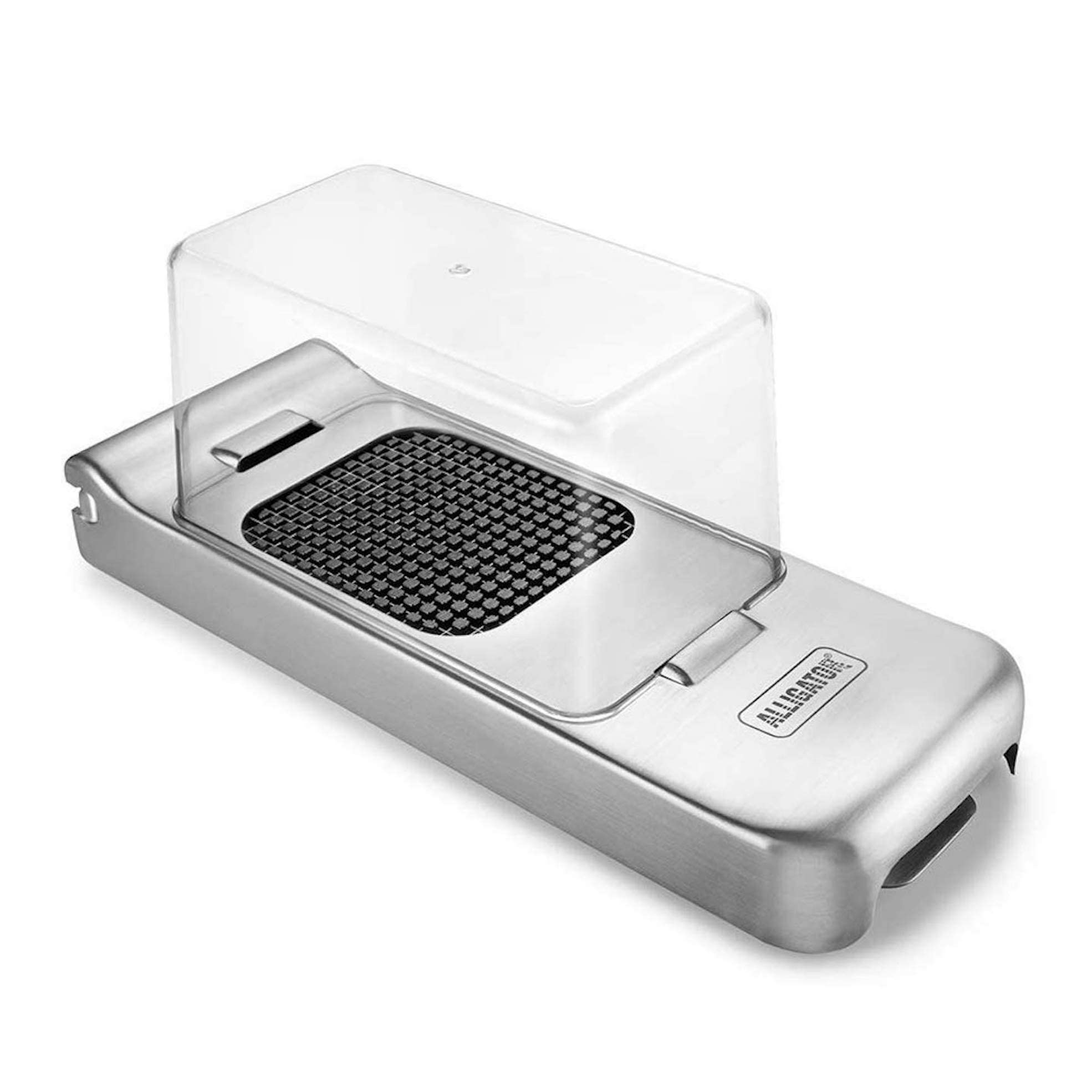 ALLIGATOR 3094 - Hachoir Multifonction Inox Avec Bac Collecteur - Coupe Légumes - Coupe Oignon - Coupe Frites - 3 Lames Interchangeables - 3x3 mm 6x6 mm et 12x12 mm - Sans BPA