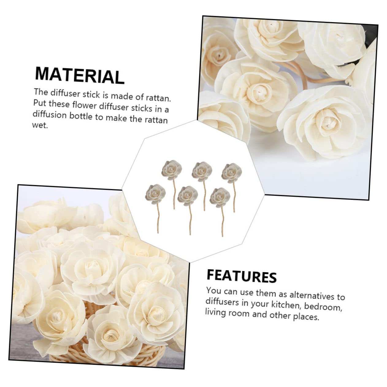 Bâtonnets Diffuseurs en Rotin Fleur 6 Pièces pour Huile Essentielle