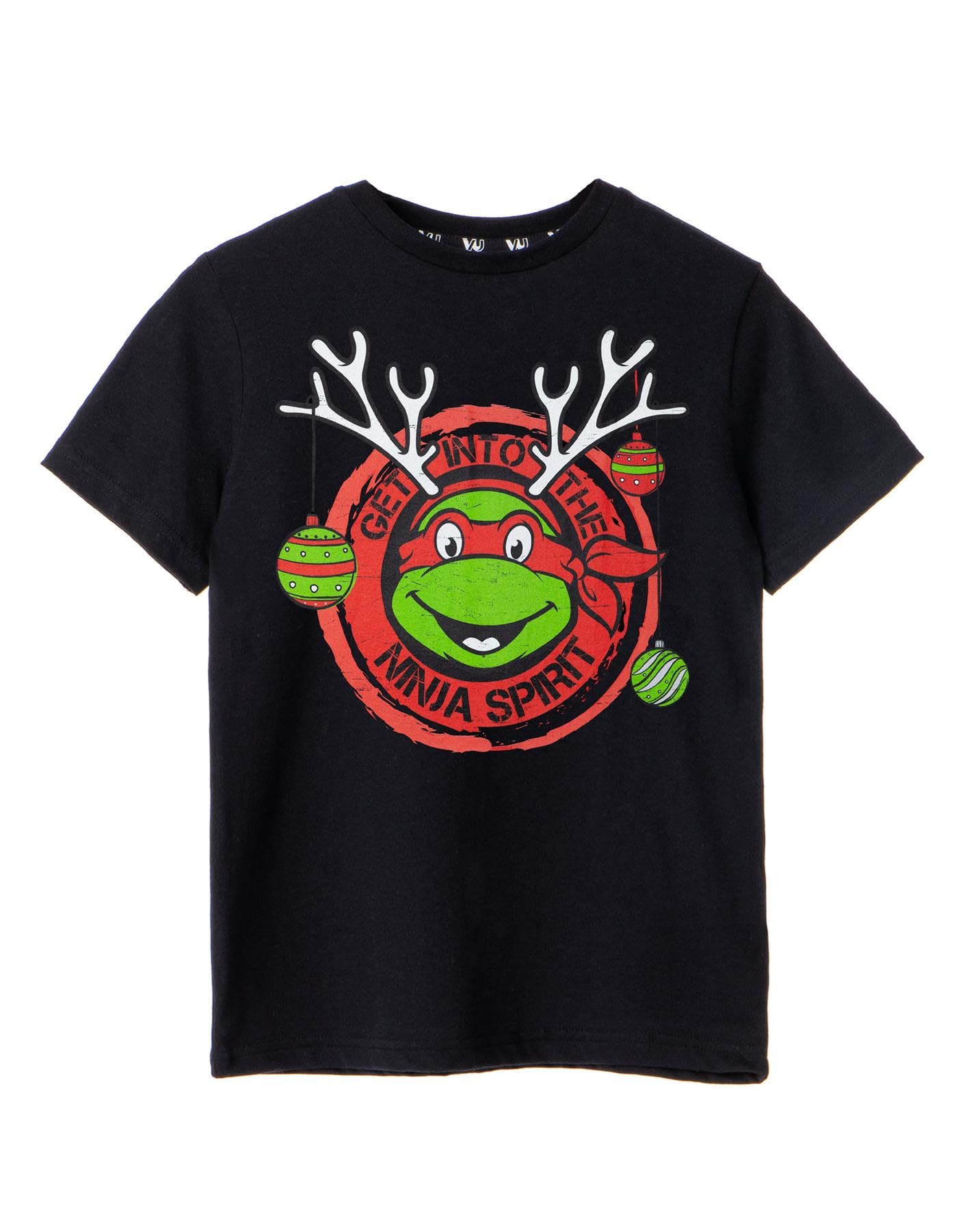 Teenage Mutant Ninja Boys Black Turtles Christmas T-Shirt | Raphael Ninja Spirit Short Sleeve Seasonal Graphic Tee For Kids | Short-Sleeve Xmas Top | Tmnt Merchandise Gift For Children