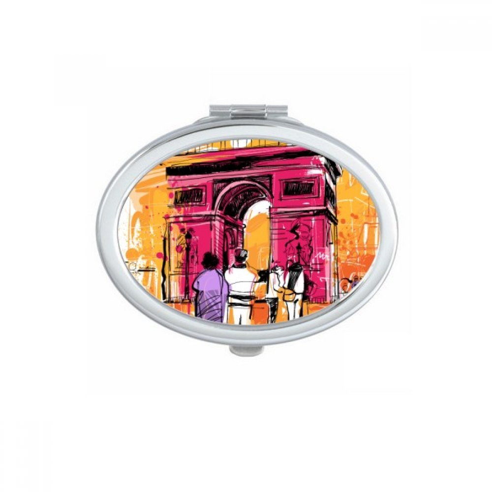 Miroir ovale de maquillage Arc de Triomphe : l'élégance d'un miroir de poche dessin à la main