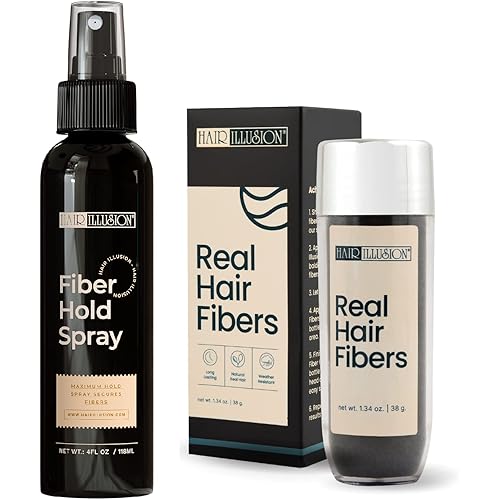 Hair Illusion Real Black Fibers 38g - Creates Fuller, Thicker Appearance for Thinning Hair and Bald Spots - Natural, Superior All Day Hold for Men and Women