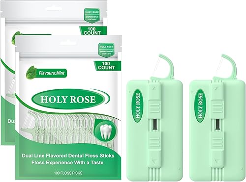 Holy rose Palillos de hilo dental sabor menta, dispensador de hilo dental de viaje, caja de 2 unidades, funda de hilo dental portátil, 10