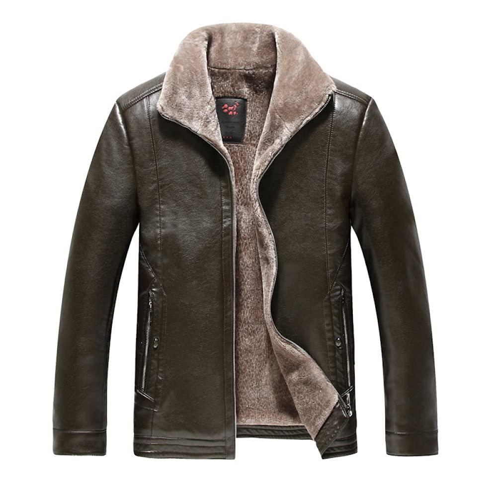 Mens Casual Leather Jacket - Plus Size Men Comfortable Handsome Jacket Winter Fur Coat For Men'S Jacket Turn-Down Collar Natural Leather Jacket