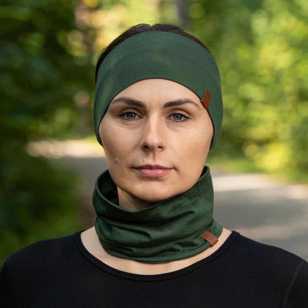 menique Damen 100% Merinowolle Stirnband & Schlauchschal Set für Sport