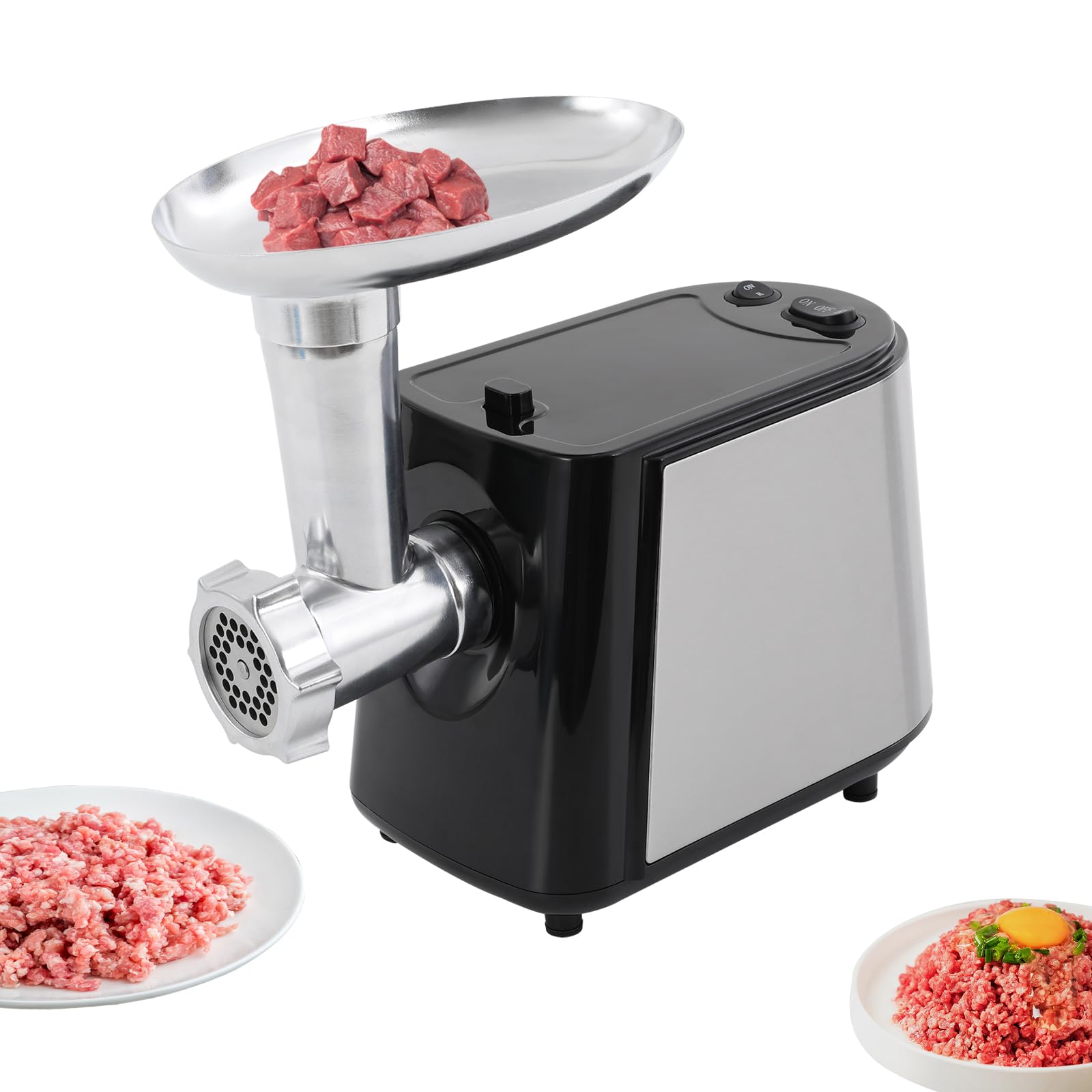 Picadora de carne eléctrica 350 W, 800 W, máx. 3 en 1, picadora de carne eléctrica con 3 espirales de acero inoxidable, con interruptor inverso equipado para picar carne de vino, carne de vacuno