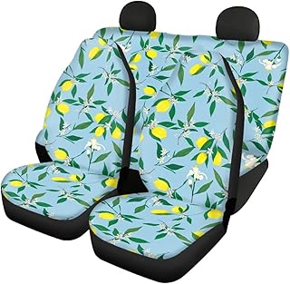 Dajingkj Capas de assento de carro azuis conjunto completo para mulheres de 4 peças capas de assento dianteiro de carro limão frutas almofadas protetoras de assento traseiro capas internas automotivas fofas cabem na maioria das van Sedan SUV