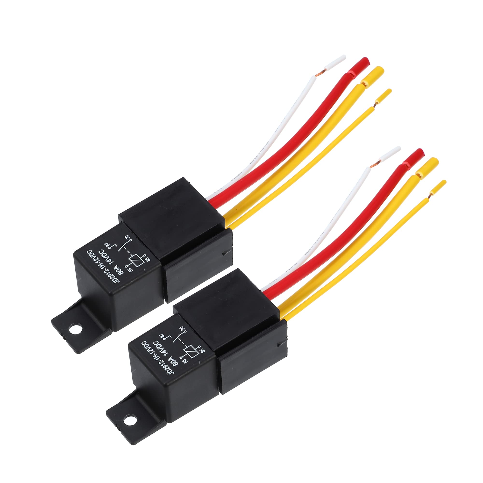 2-Pack 80A 12V 4-Pin Car Relay With Harness - Waterproof SPST Relay (JD2912-1Z-12VDC)