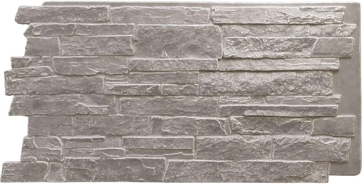 EverStone Acadia Ledge Faux Stone Panel, 49"W x 25 1/2"H x 1 1/4"D, Grey Granite Color