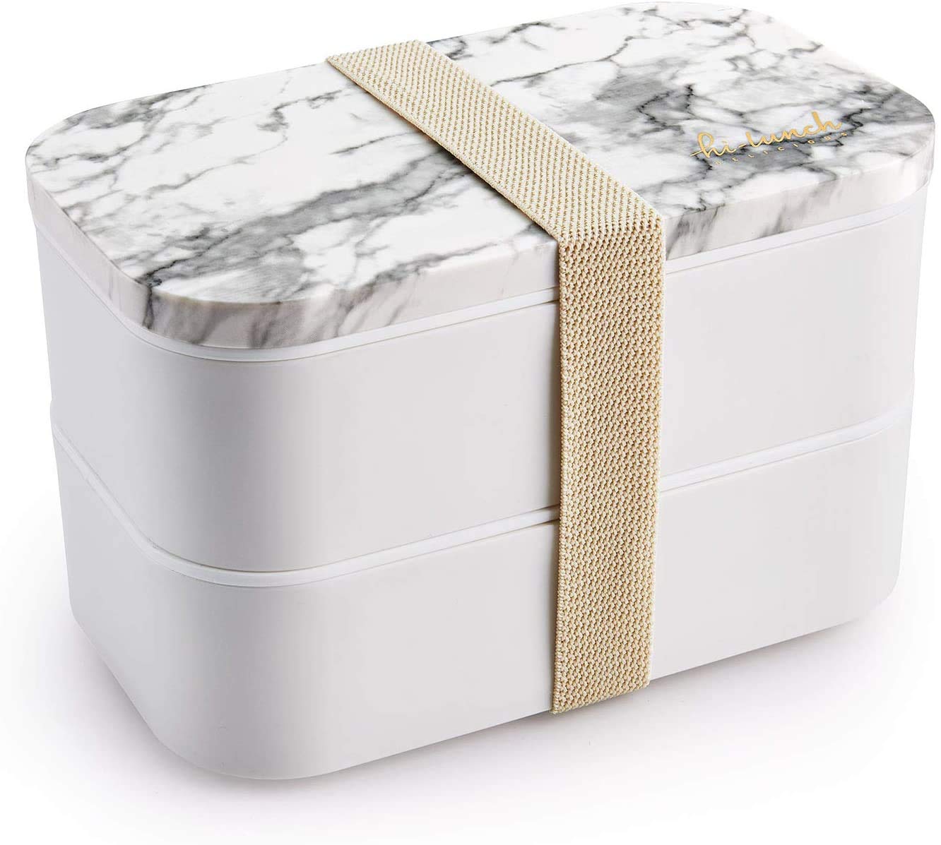 Thousanday Stackable Bento Box Adult Lunch Box - 1.6L Lunch Container with Fork & Spoon, BPA-Free, Leak-Proof for On-The-Go Meal and Snack Packing (White)