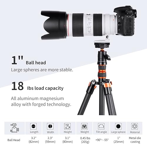 Miniatura 9 de K&F Concept Cabezal de trípode con engranaje de 3 vías, microajuste milimétrico, cabezal de trípode de aleación de aluminio CNC completo, capacidad