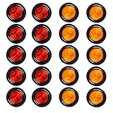 20X (10 RED + 10 AMBER) 4-LED 2.5' Round Brake Running Tail Lights Turn Signal Side Marker Lamps