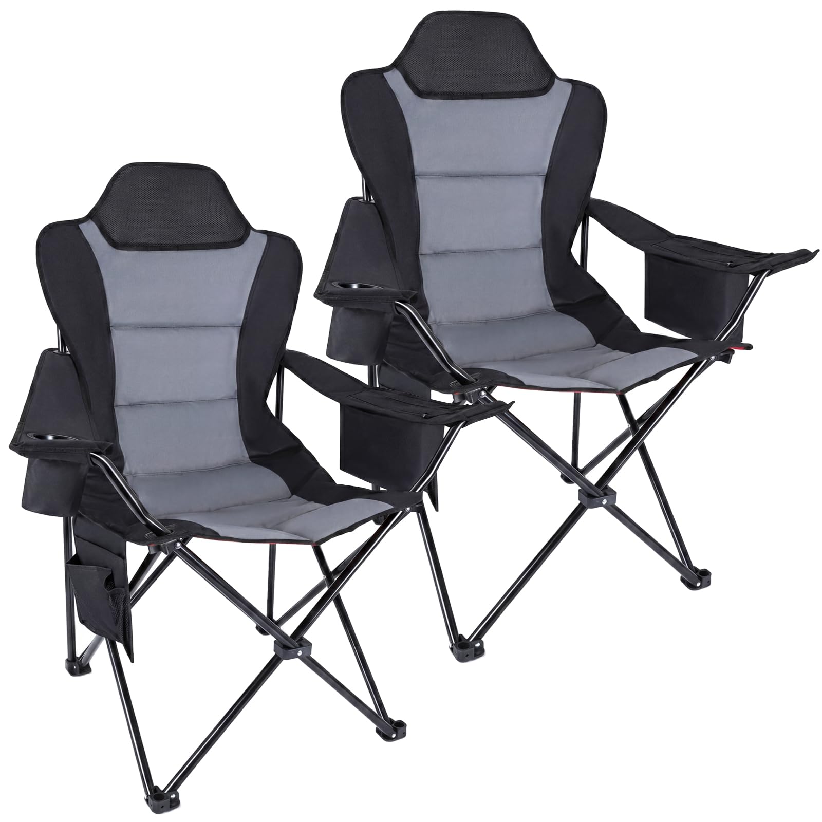 YEAUPE PRO Campingstuhl Faltbar Bequem Gepolster 2er Set, 150 KG Belastbar | Camping Stuhl mit Hochlehner, Breiter Sitz | Multifunktional Angelstuhl, Karpfenstuhl, Klappstuhl Camping mit Kühltasche