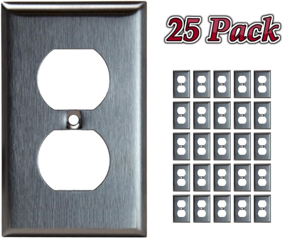 [Pack of 25] Morris Products 83210, Duplex Stainless Steel Wall Plate, 1 Gang Standard Size, Electrical Outlet Receptacle and Light Switch Cover Wall Plate, Made of Unbreakable Metal (25 Pack)