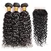 Brazilian Water wave with Closure 8A Unprocessed Brazilian Virgin Human Hair 3 Bundles,80g/Bundle with 4x4 Free Part Closure Natural Color(10 12 14+10"closure)