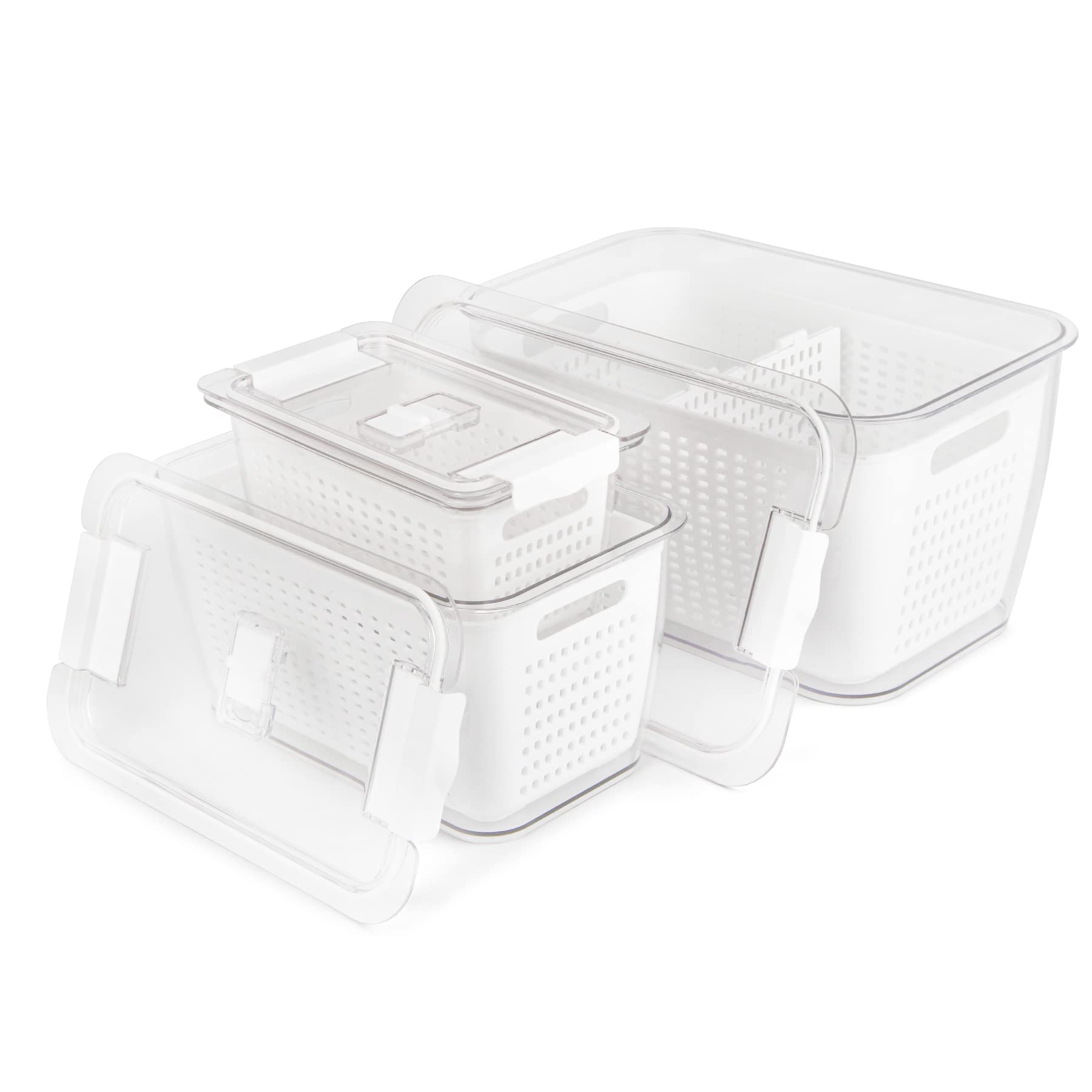 Spesh Set di 3 contenitori per alimenti freschi (5,8 L + 4 L + 2 L) Scatole per verdure in plastica per frigorifero con coperchio e sfiato (bianco)