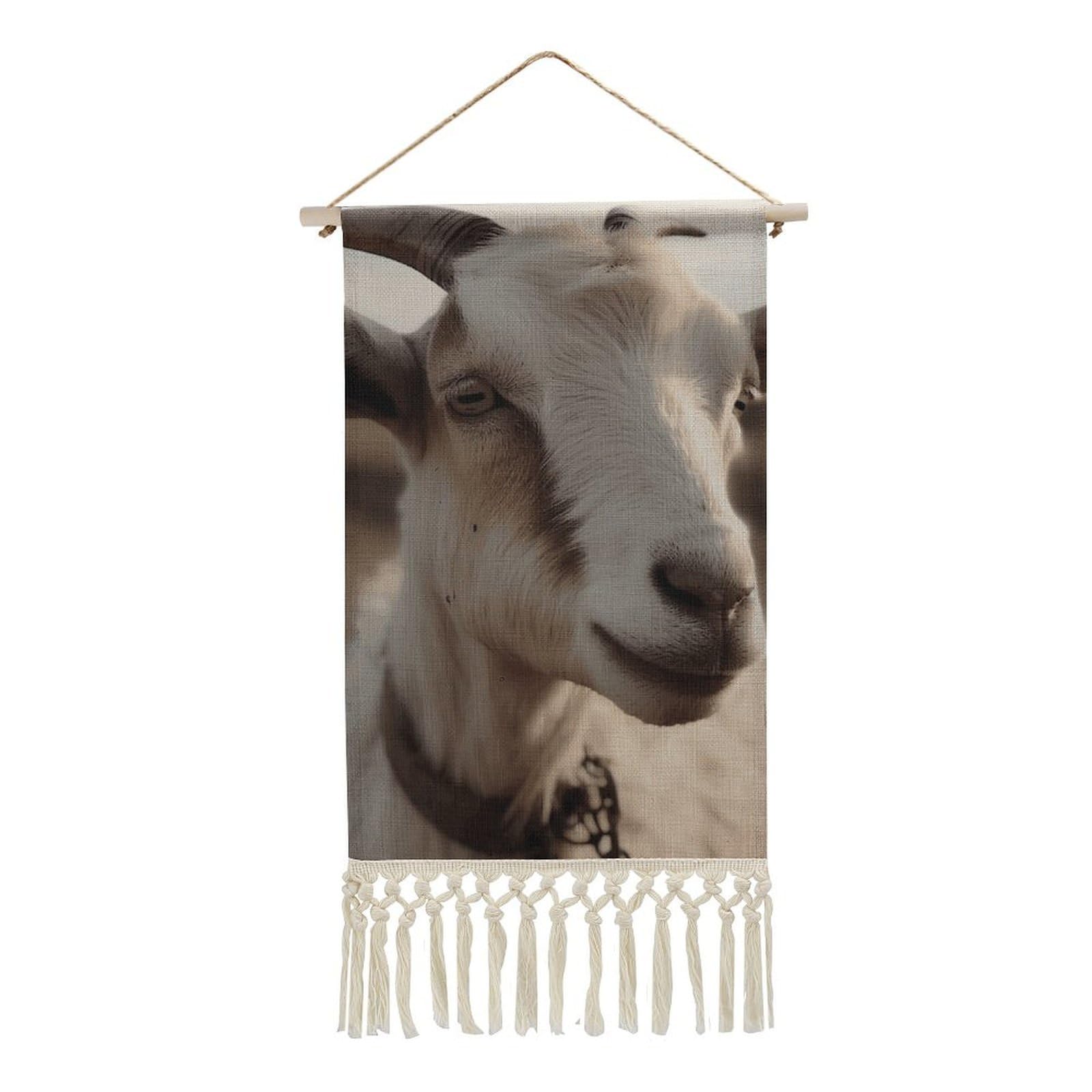 BTCOWZRV Cotton And Linen Hanging Poster with Tassels, Goat on Hillside Wall Hanging Tapestry Vintage Wall Art Painting Modern Artwork Decoration for Home Decor Ready to Hang 10x19.6 in