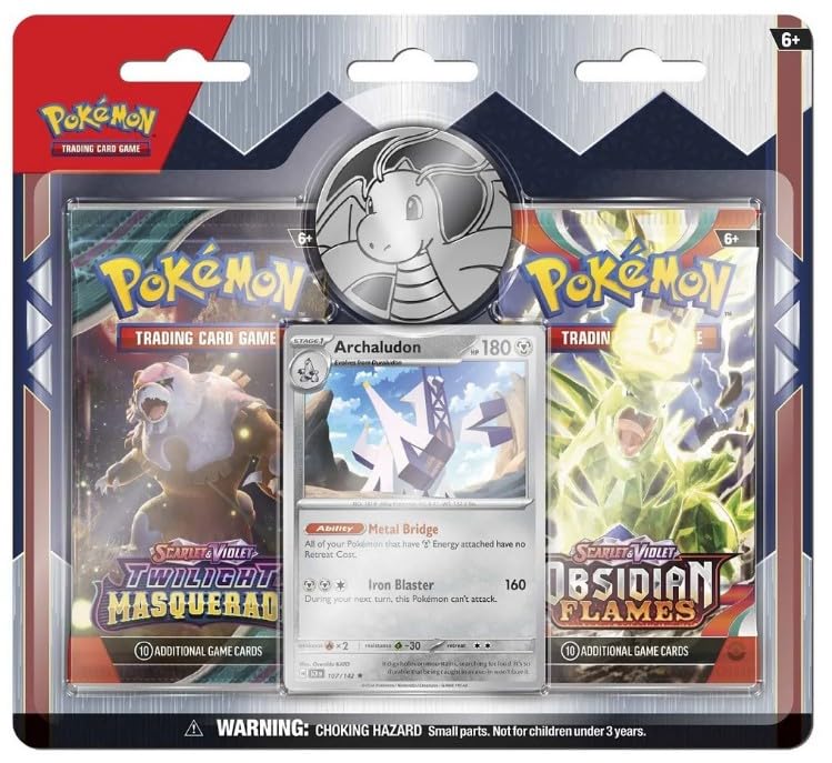 Pokemon TCG Trading Card Game 2 Booster Packs with Archaludon Promo Card and Coin, Obsidian Flames and Twighlight Masquerade