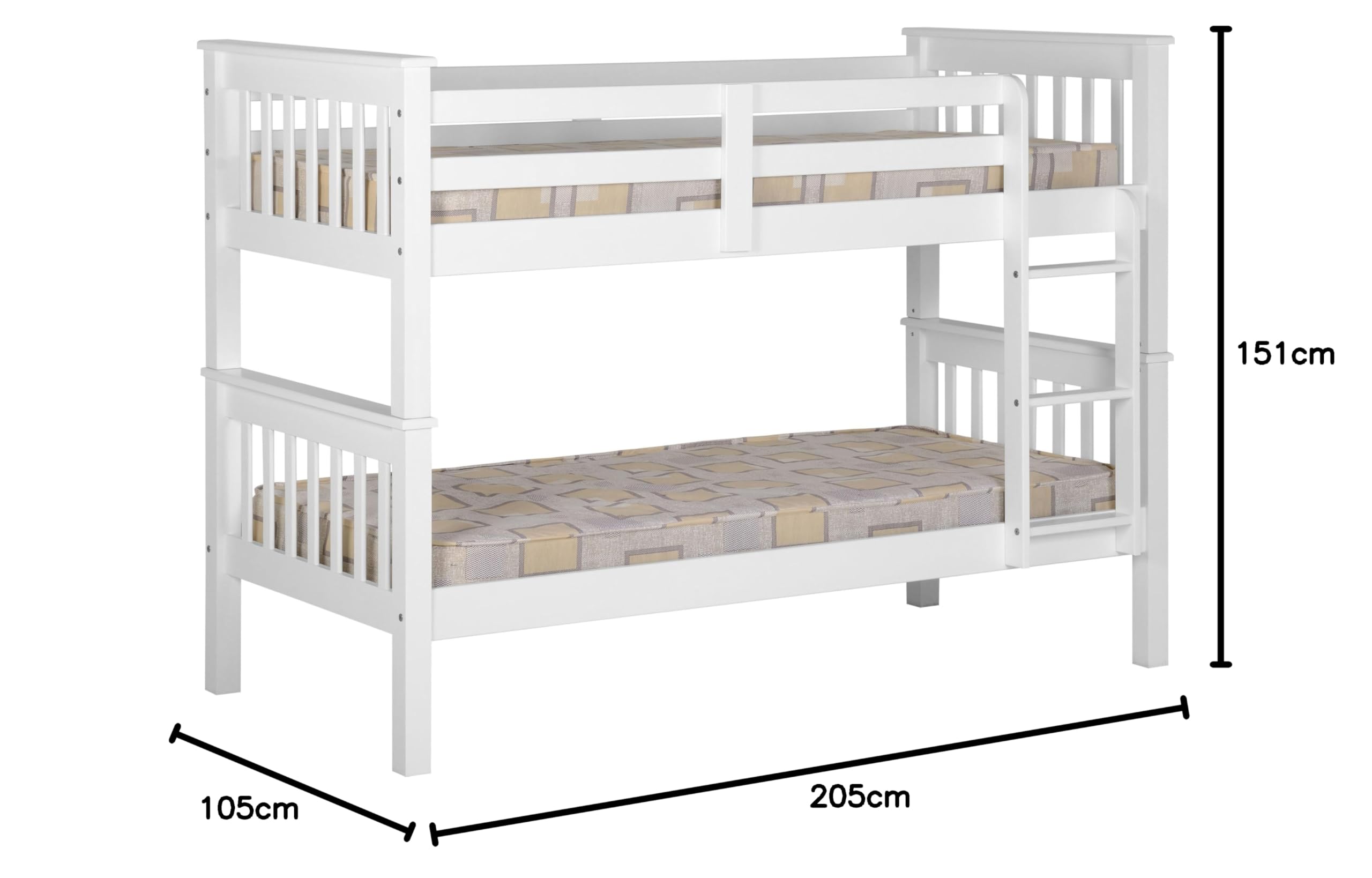 Buyqualia - Litera de Madera Blanca 151x205x105 cm | Cama Doble Compacta con Escalera y Baranda de Seguridad | Diseño Moderno para Niños y Adultos