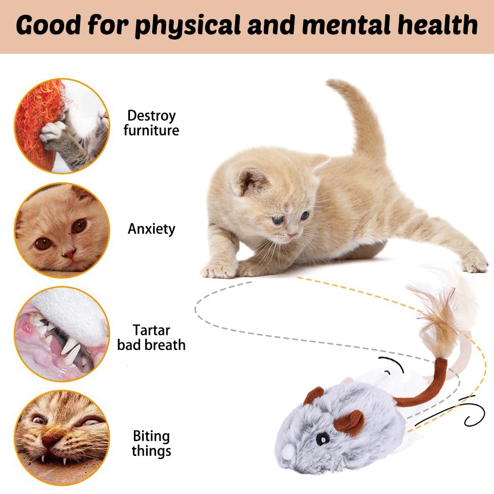 MiOYOOW Interaktive Katzenmaus Spielzeug - USB Aufladbar Mit Federschwanz Selbstspiel