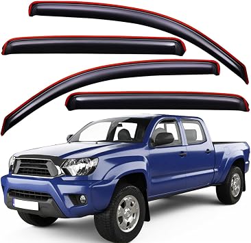 Lightronic Extra Durable Clip-on in-Channel Auto Vent Window Visor, Fits 2005-2015 Toyota Tacoma, Double Cab, UV Protection Rain Guard, Original Wind Deflector, No-Drill Install, Dark Smoke, 4-Pcs