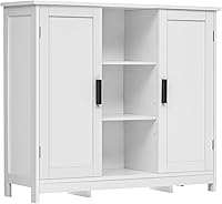 IWELL White Storage Cabinet with 2 Doors & 4 Adjustable Shelves - Credenza Buffet for Living Room, Entryway, Bathroom, Home Office