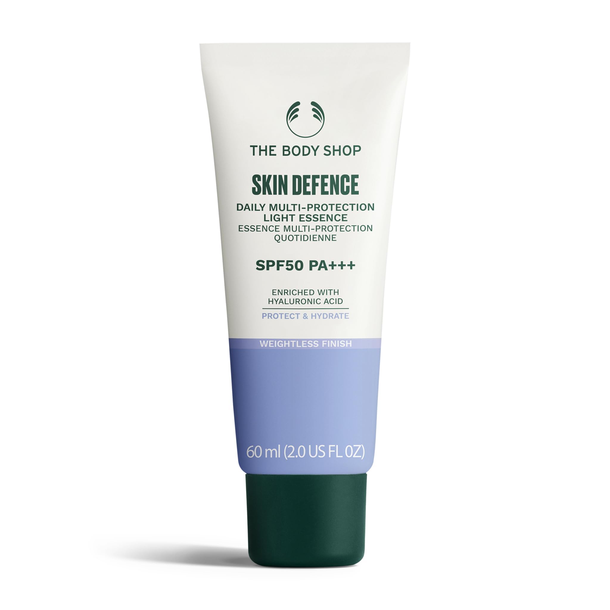 The Body Shop Skin Defence Multi-Protection Light Essence SPF 50 PA+++ (1x 60ml), Ultra-Light Daily Moisturiser with Broad-Spectrum UVA/UVB Protection, Non-Greasy Formula, Suitable for Sensitive Skin